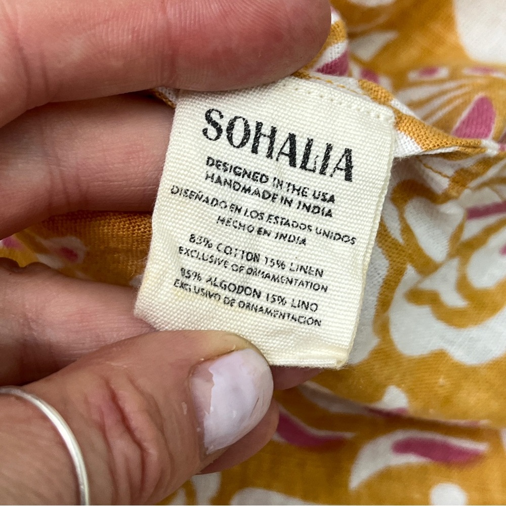 Omika Sohalia Gold Block Print Linen Blend Maxi Dress in Mustard - Picture 8 of 8